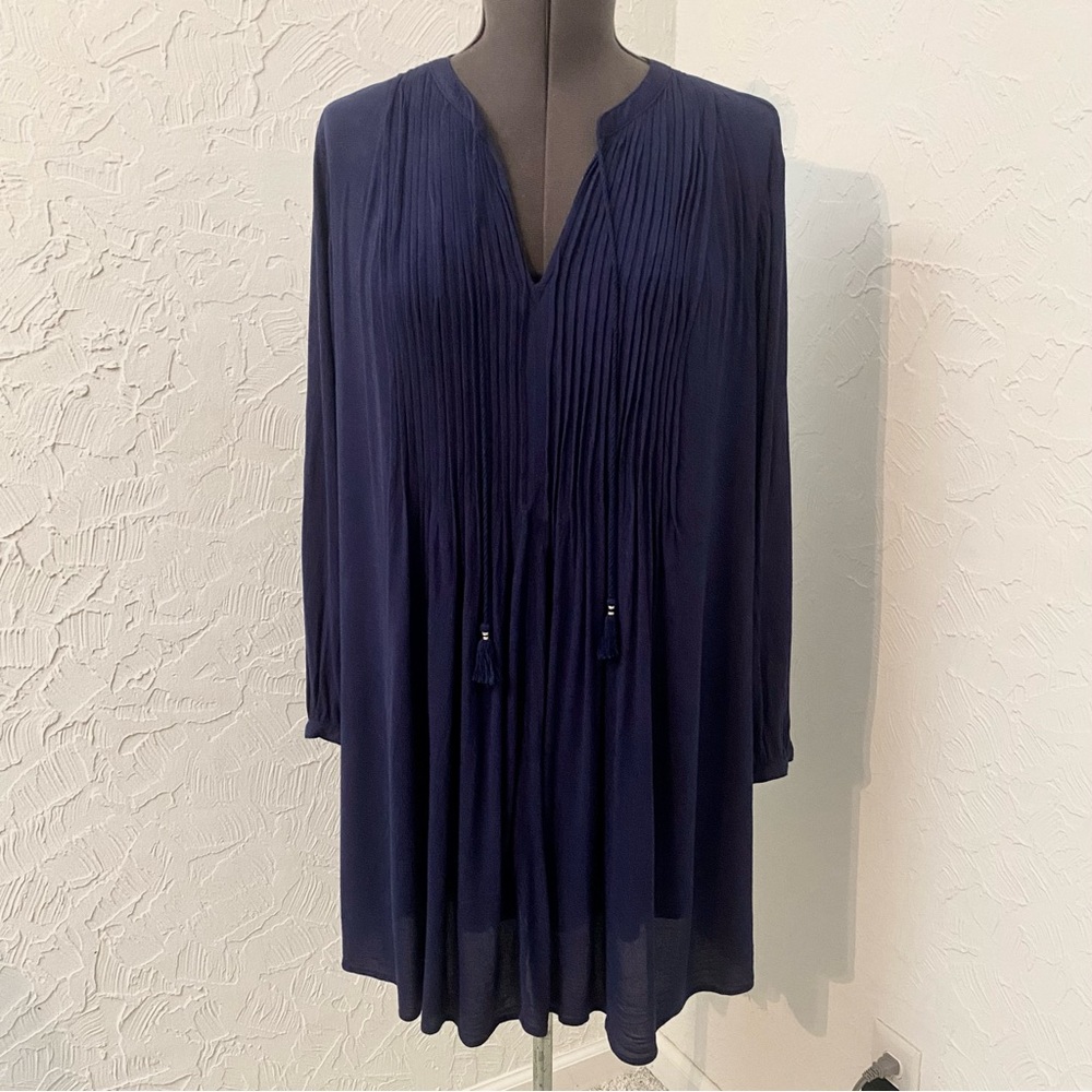Old Navy Tassel Pintuck Navy Swing Dress